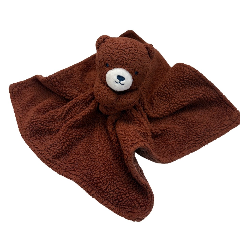 Brown Teddy Sherpa Bear Baby Plush Lovey Security Blanket Neutral Soft Cozy